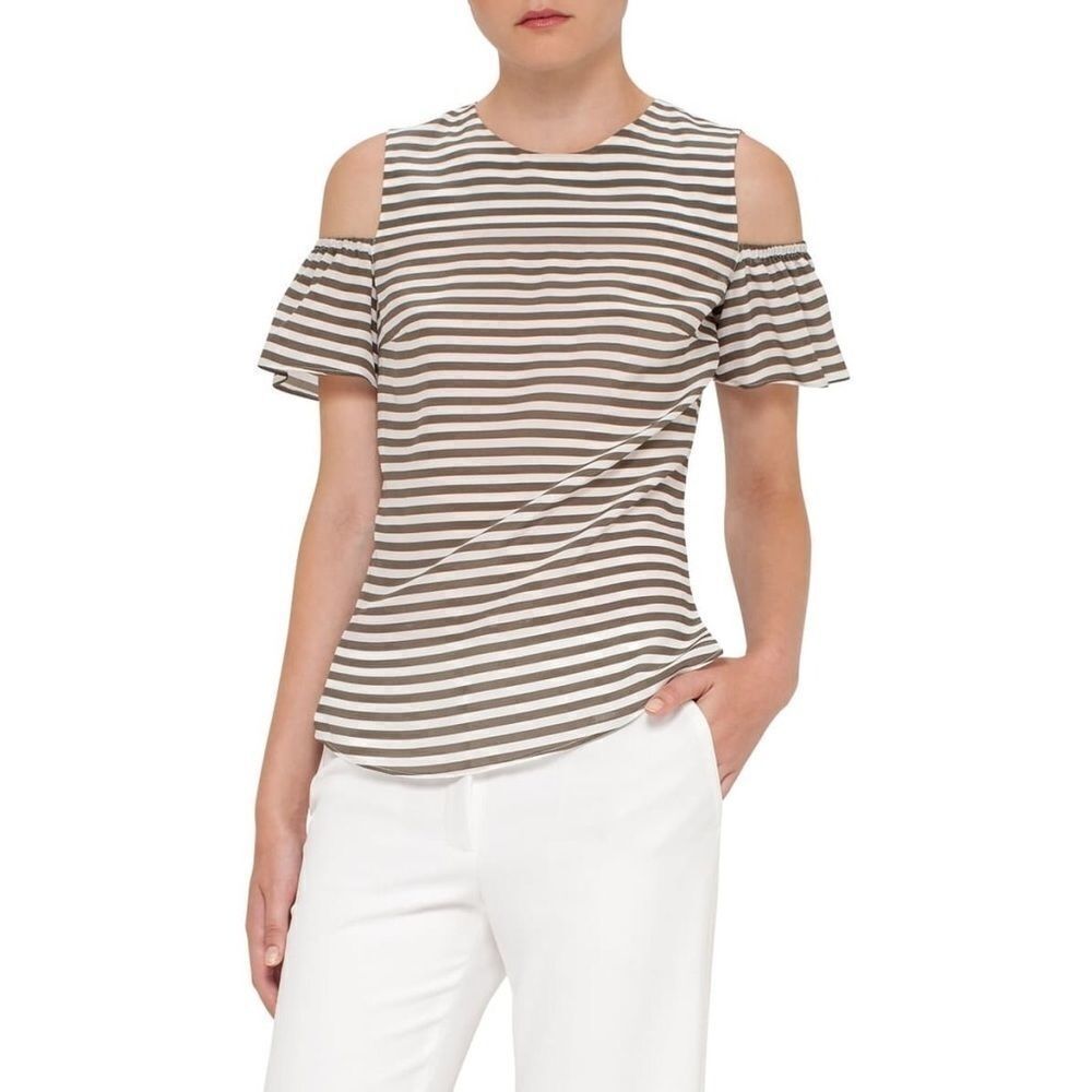 Akris Punto | Striped Silk Ruffled Cold Shoulder
